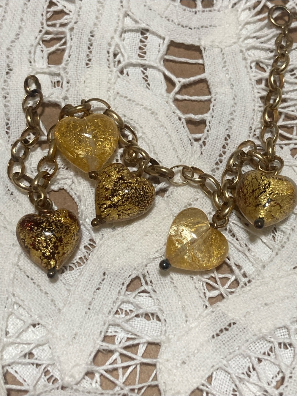 Gold Over 925 Silver Glass Heart Bead Charm Bracelet - Picture 3 of 7